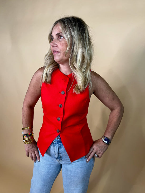 Power Moves Button Vest - Red - Revel Boutique