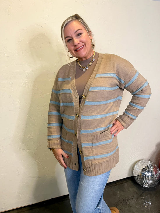 Stripe On It Cardigan - Taupe