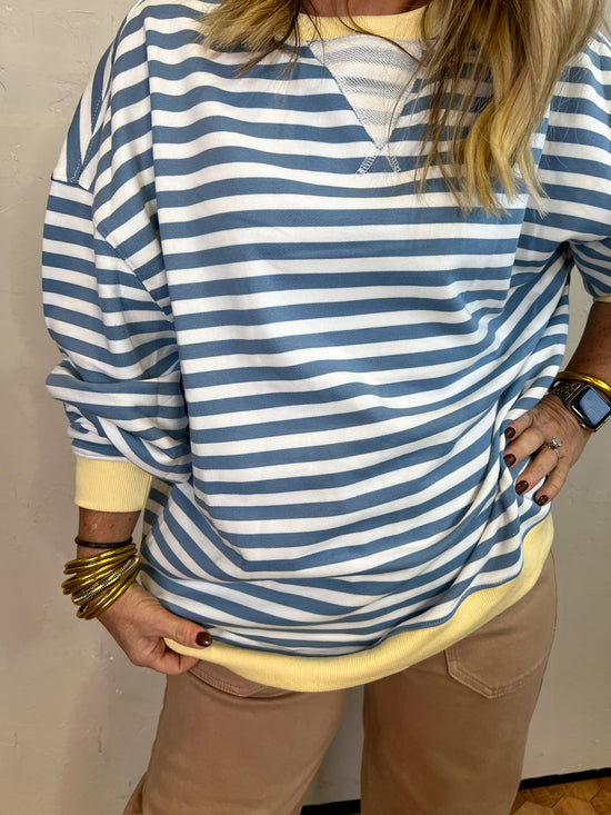 Going Viral Oversized Stripe Top - Antique Blue