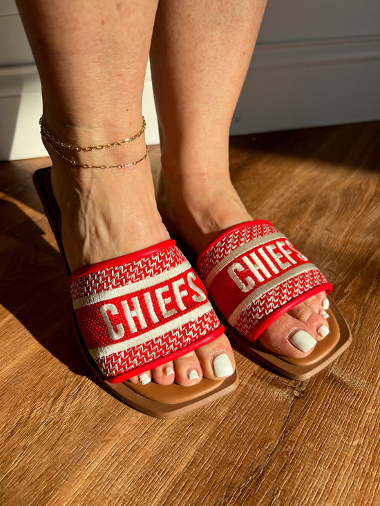 Go Chiefs Embroidered Sandals - Revel Boutique