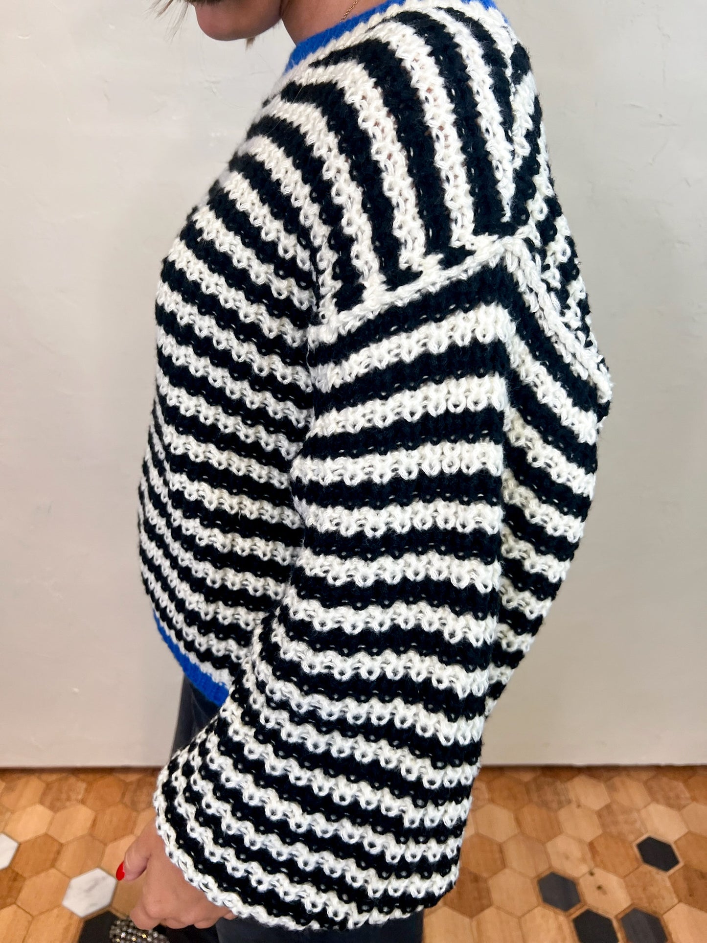 Curled Up Striped Sweater - Blue