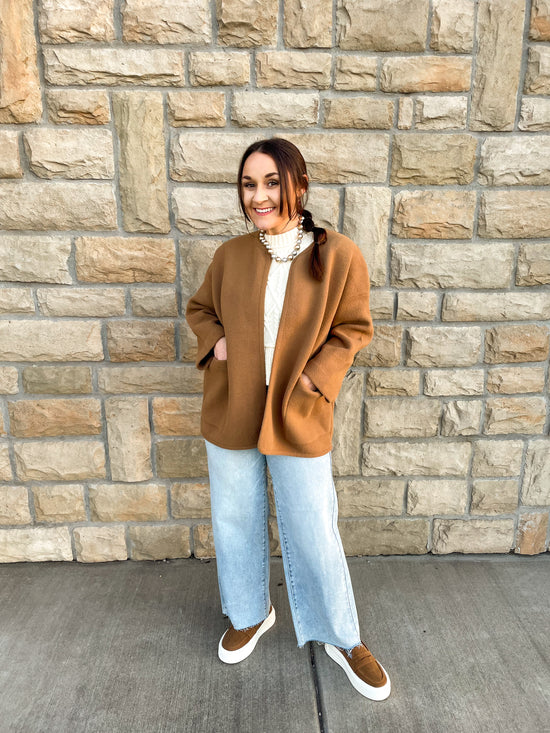 Jackie Plush Jacket Sweater-Camel - Revel Boutique