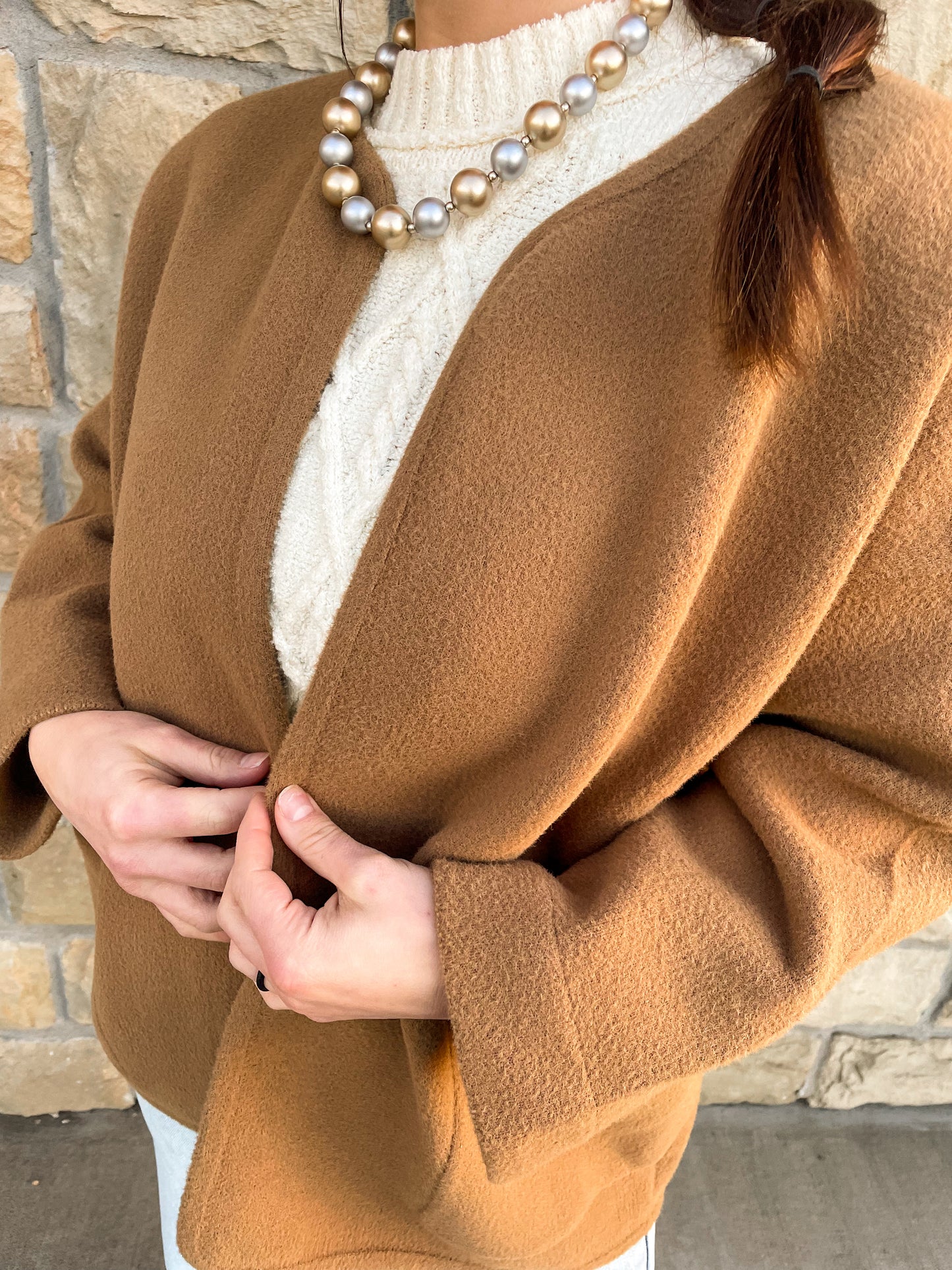 Jackie Plush Jacket Sweater-Camel - Revel Boutique