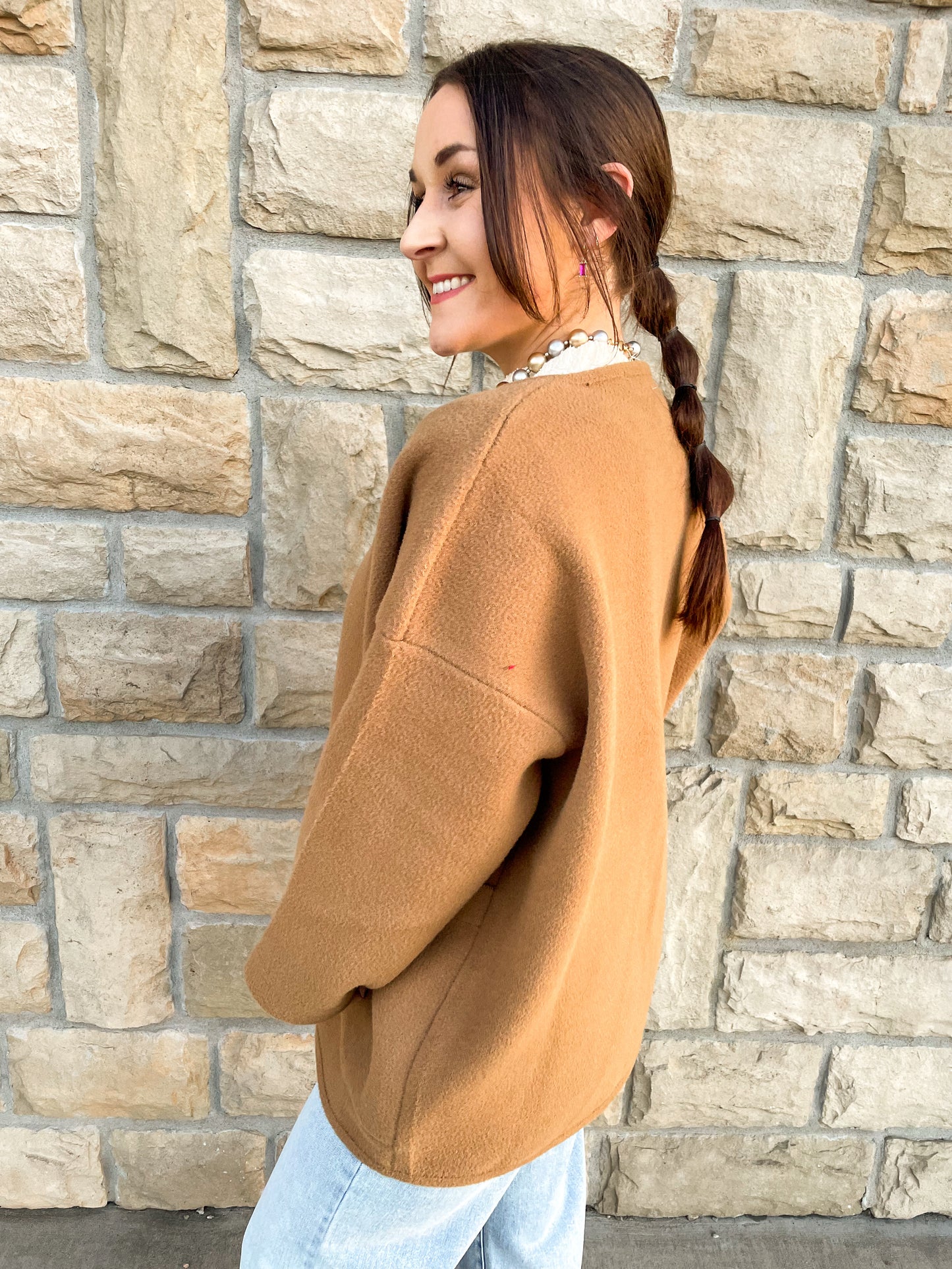 Jackie Plush Jacket Sweater-Camel - Revel Boutique