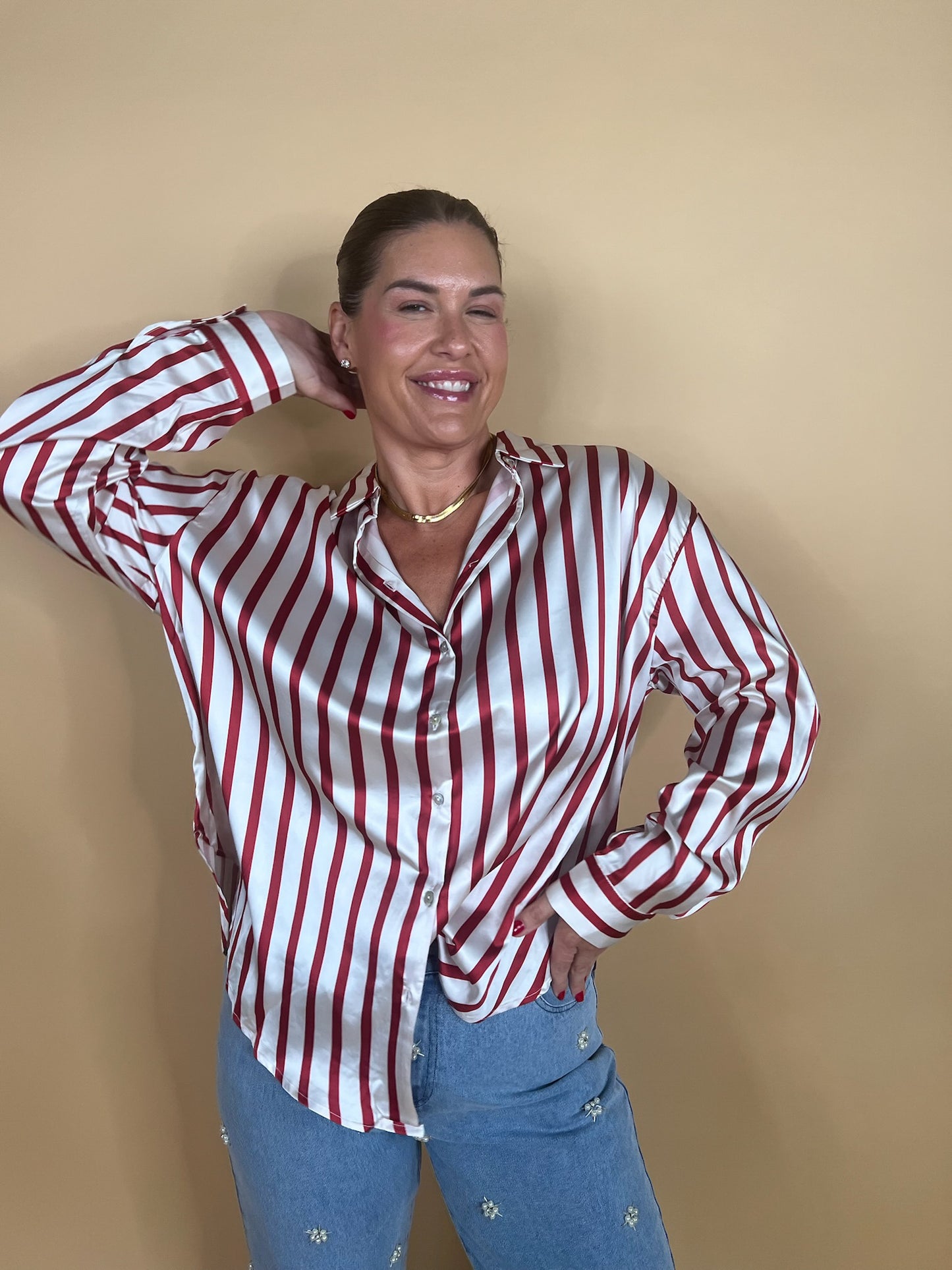 Power Moves Striped Blouse - Red - Revel Boutique