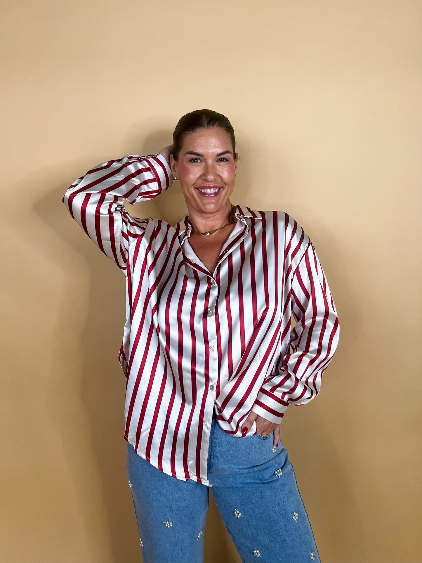 Power Moves Striped Blouse - Red