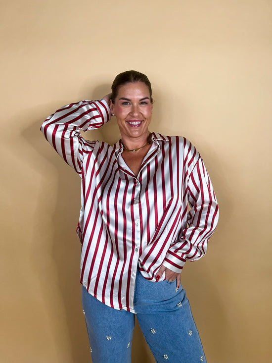 Power Moves Striped Blouse - Red - Revel Boutique