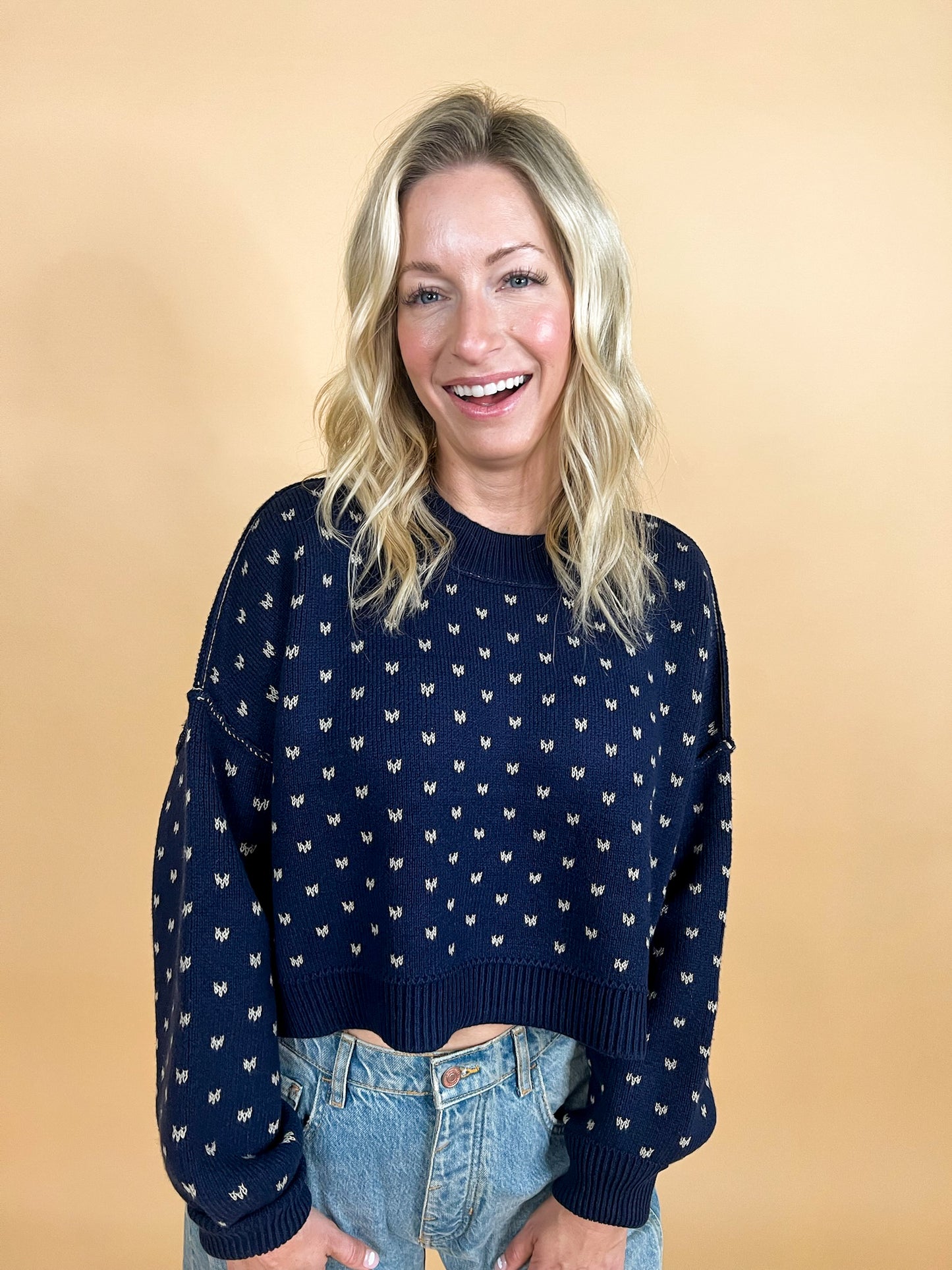 Free People: Easy Street Patterned Crop - Navy - Revel Boutique