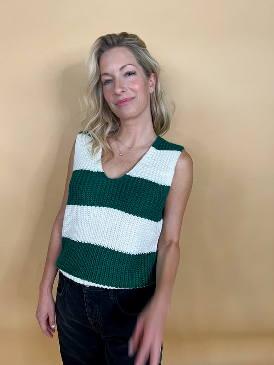 Cheers V-Neck Sweater Tank - Green - Revel Boutique