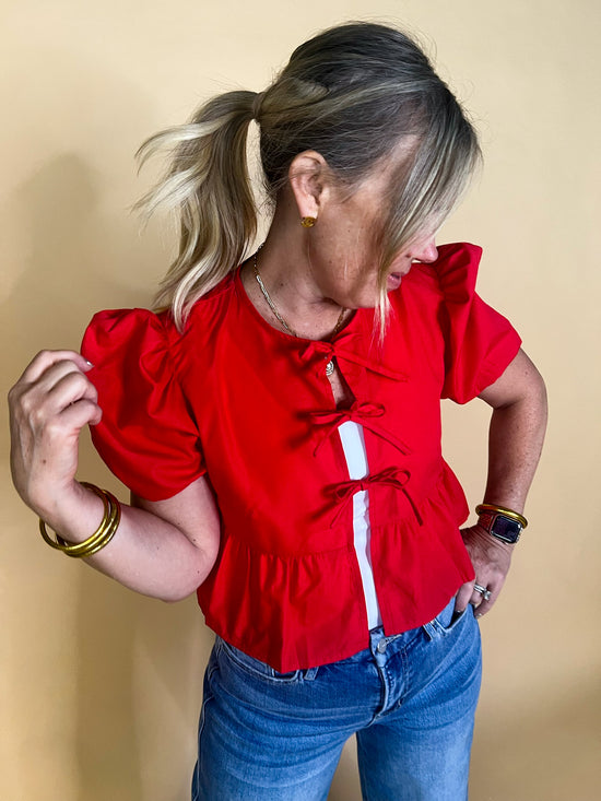 Kaia Bow Tie Top - Red - Revel Boutique