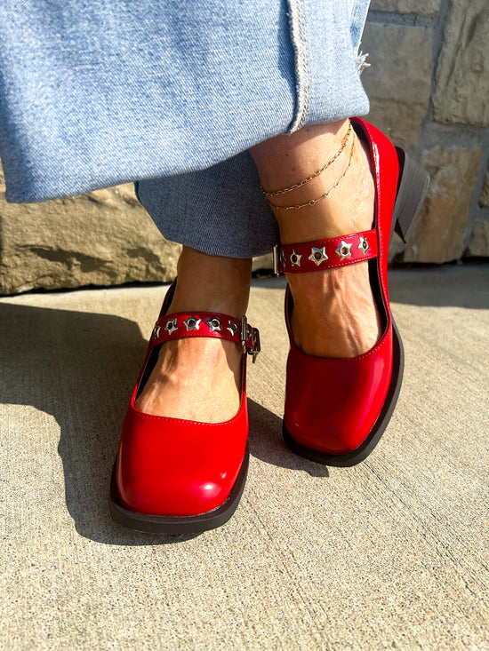 Asteroid Star Mary-Janes - Red - Revel Boutique