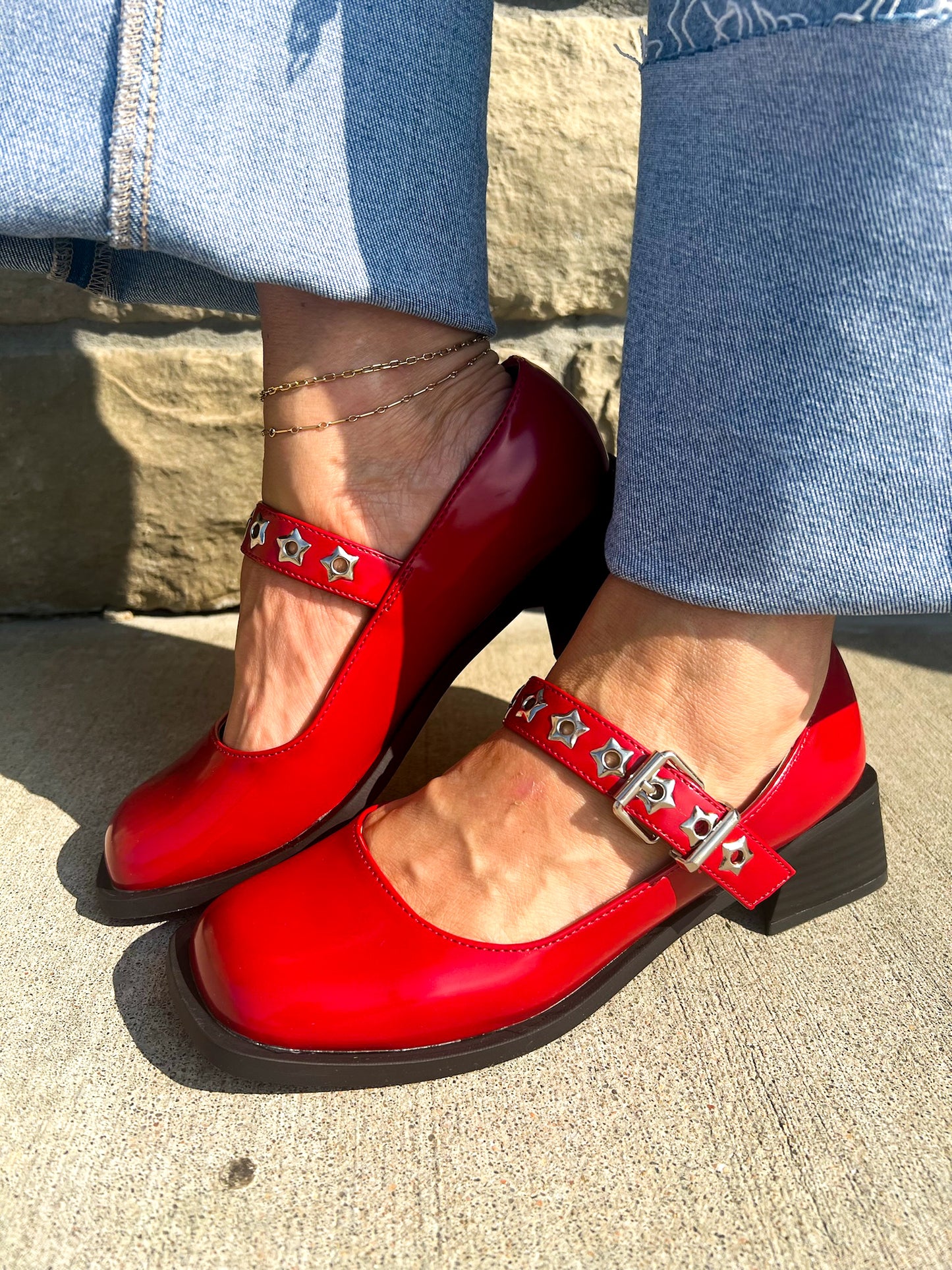 Asteroid Star Mary-Janes - Red - Revel Boutique