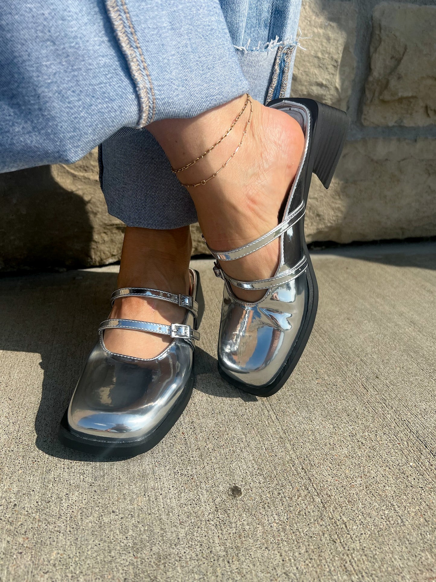 Aquarius Patent Mules - Silver