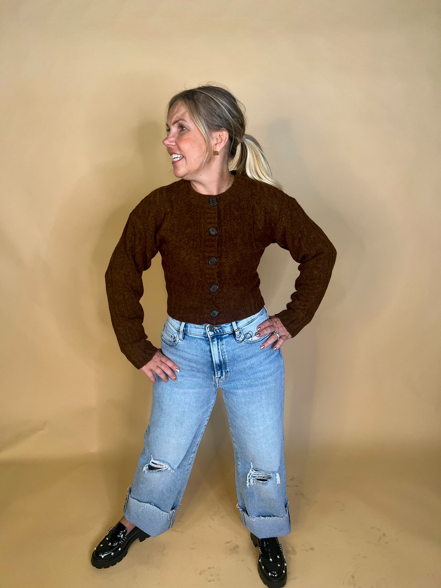 Fireside Cable Cardi - Brown