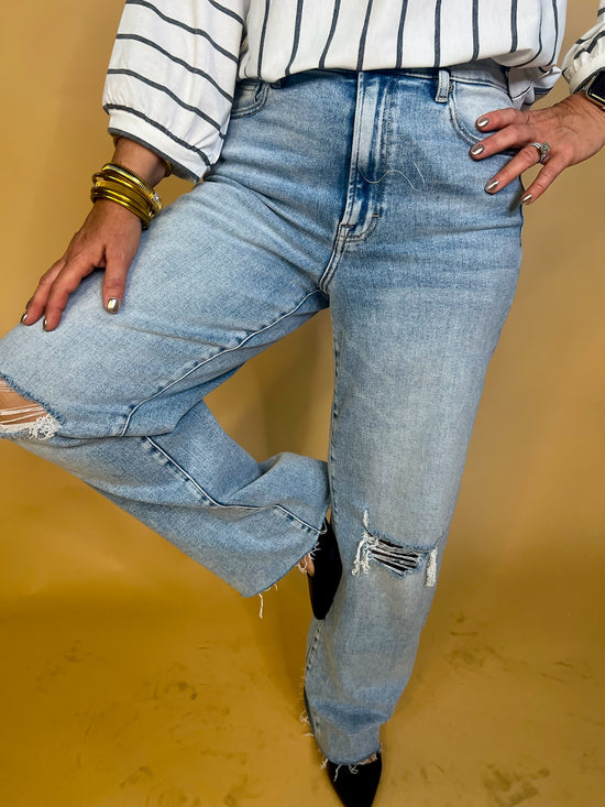 Logan High Rise Dad Jean - Light Blue - Revel Boutique