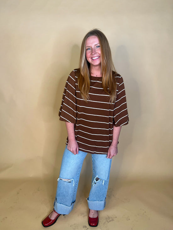 Always Austin Striped Top - Brown - Revel Boutique