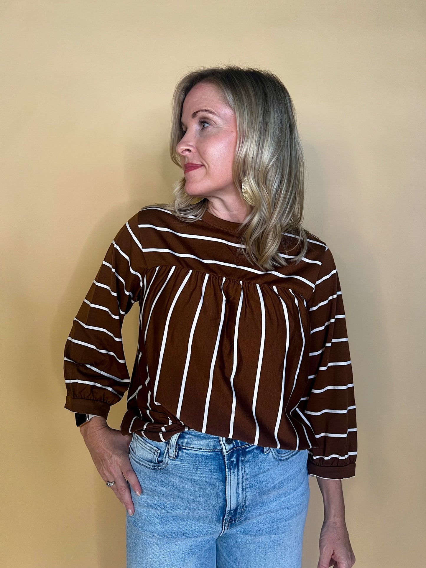 Willow Striped Blouse - Brown - Revel Boutique