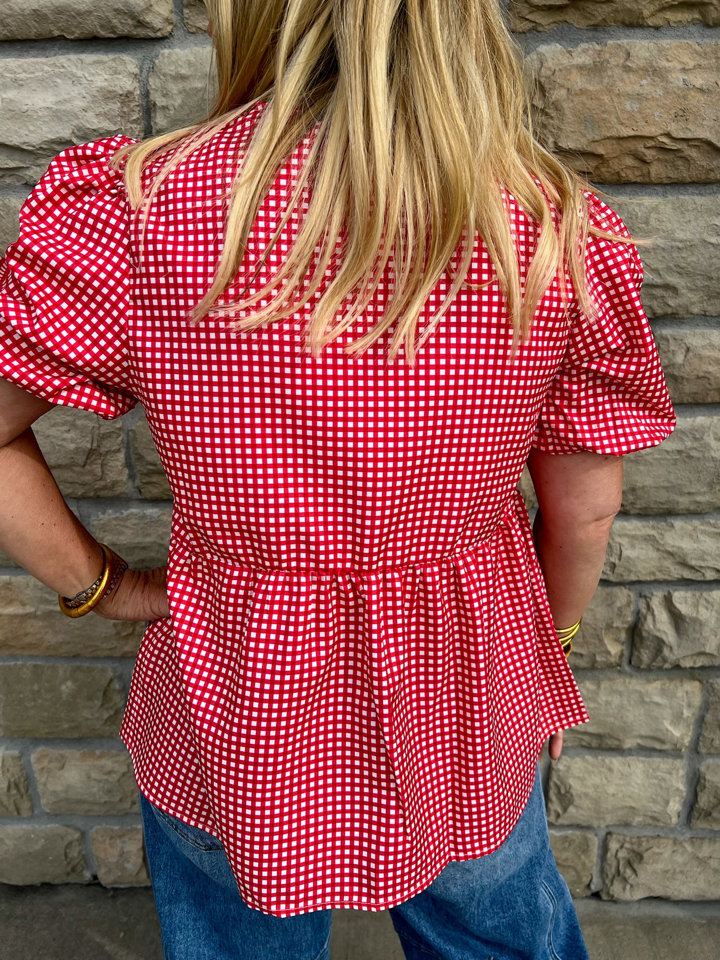 Cookout Tie Blouse - Red - Revel Boutique