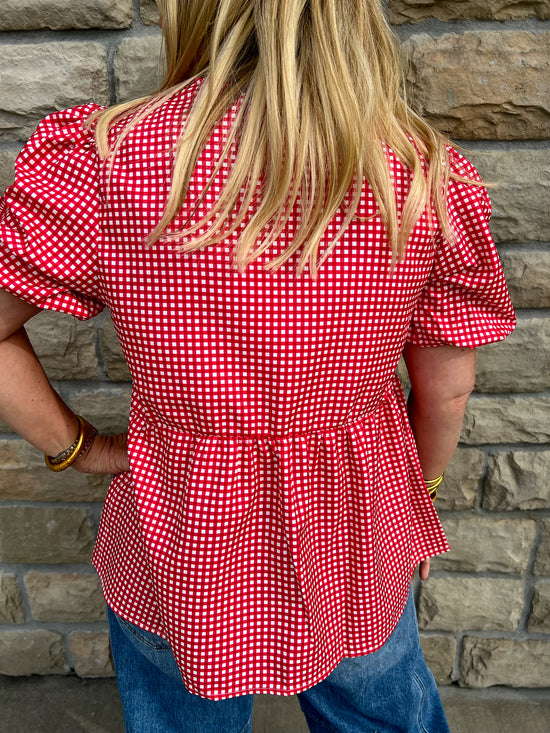 Cookout Tie Blouse - Red - Revel Boutique