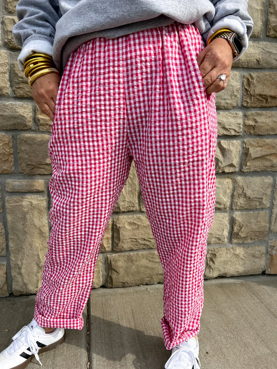 Team Captain Gingham Pants - Red - Revel Boutique