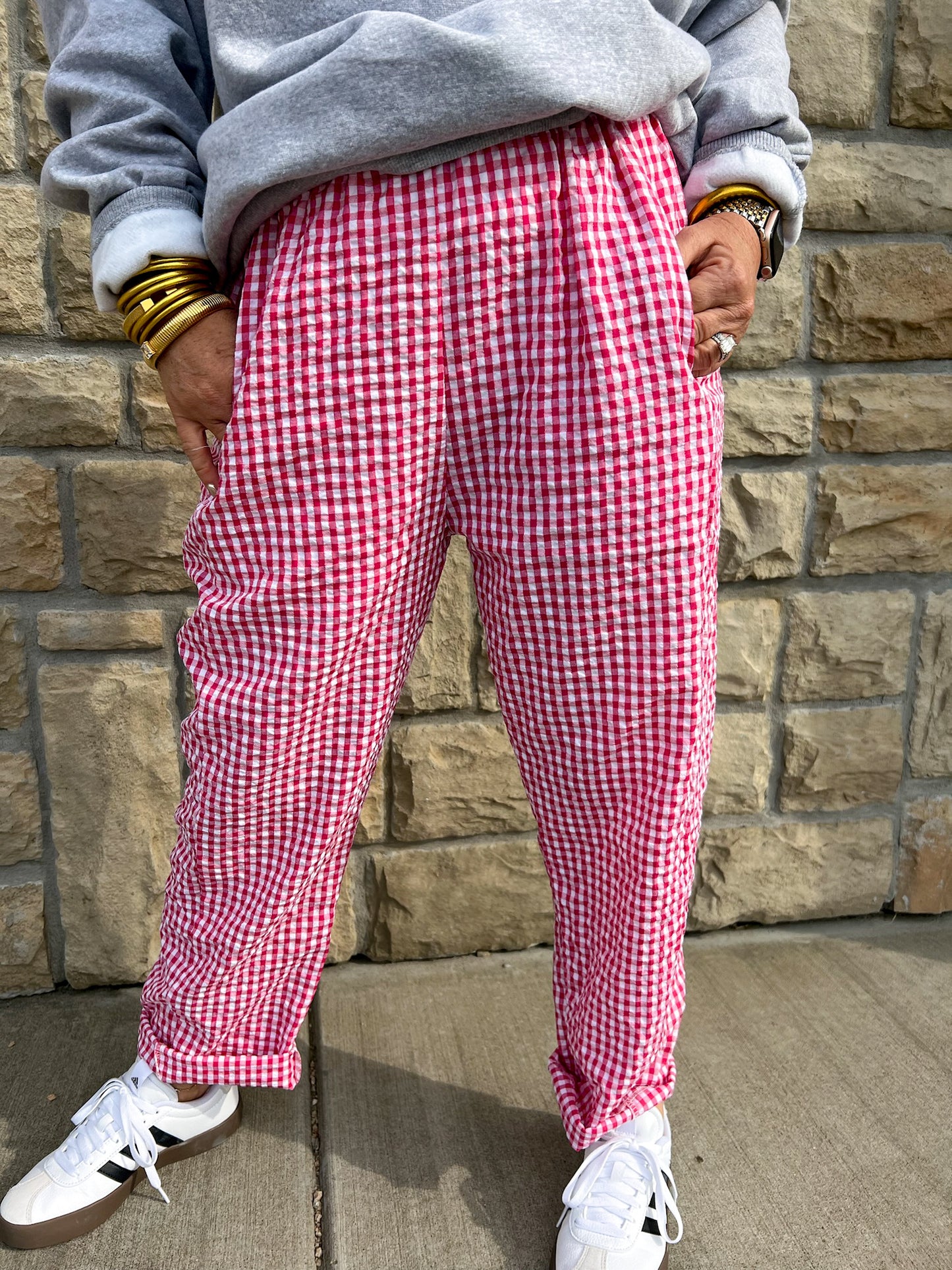 Team Captain Gingham Pants - Red - Revel Boutique