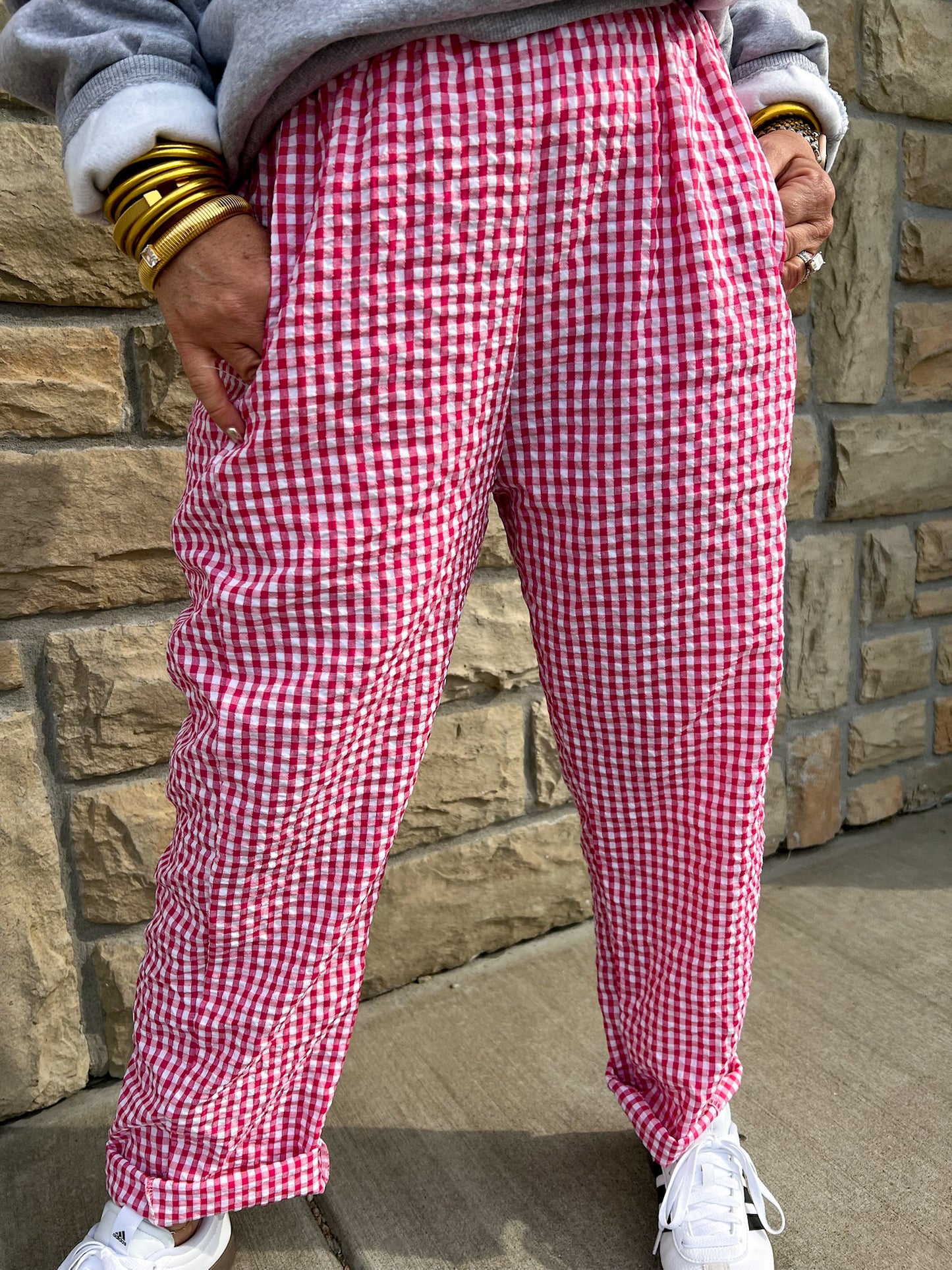 Team Captain Gingham Pants - Red - Revel Boutique