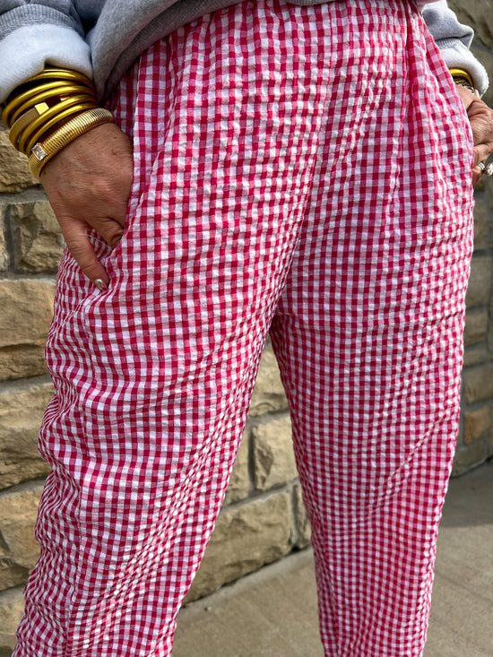 Team Captain Gingham Pants - Red - Revel Boutique