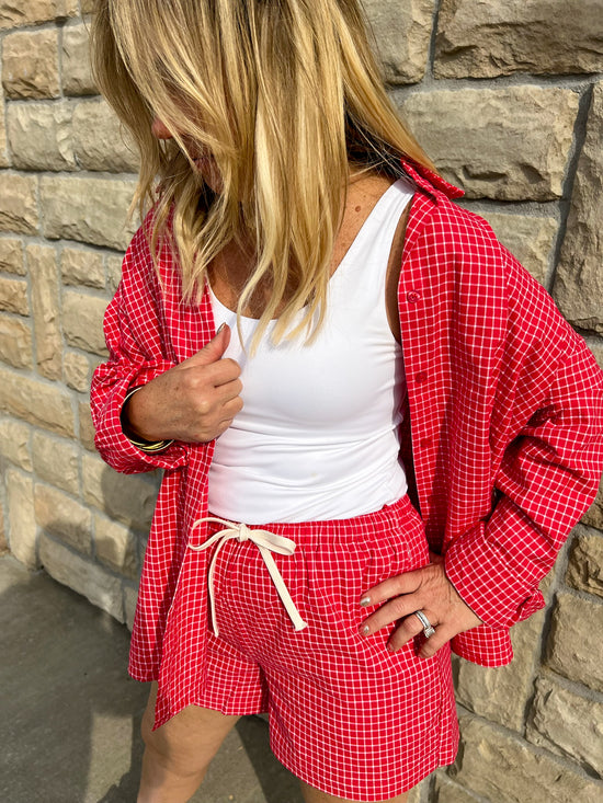 Karma Check Shirt - Red - Revel Boutique