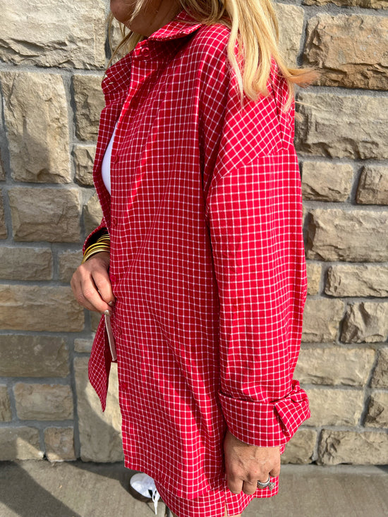 Karma Check Shirt - Red - Revel Boutique