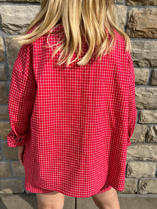 Karma Check Shirt - Red - Revel Boutique