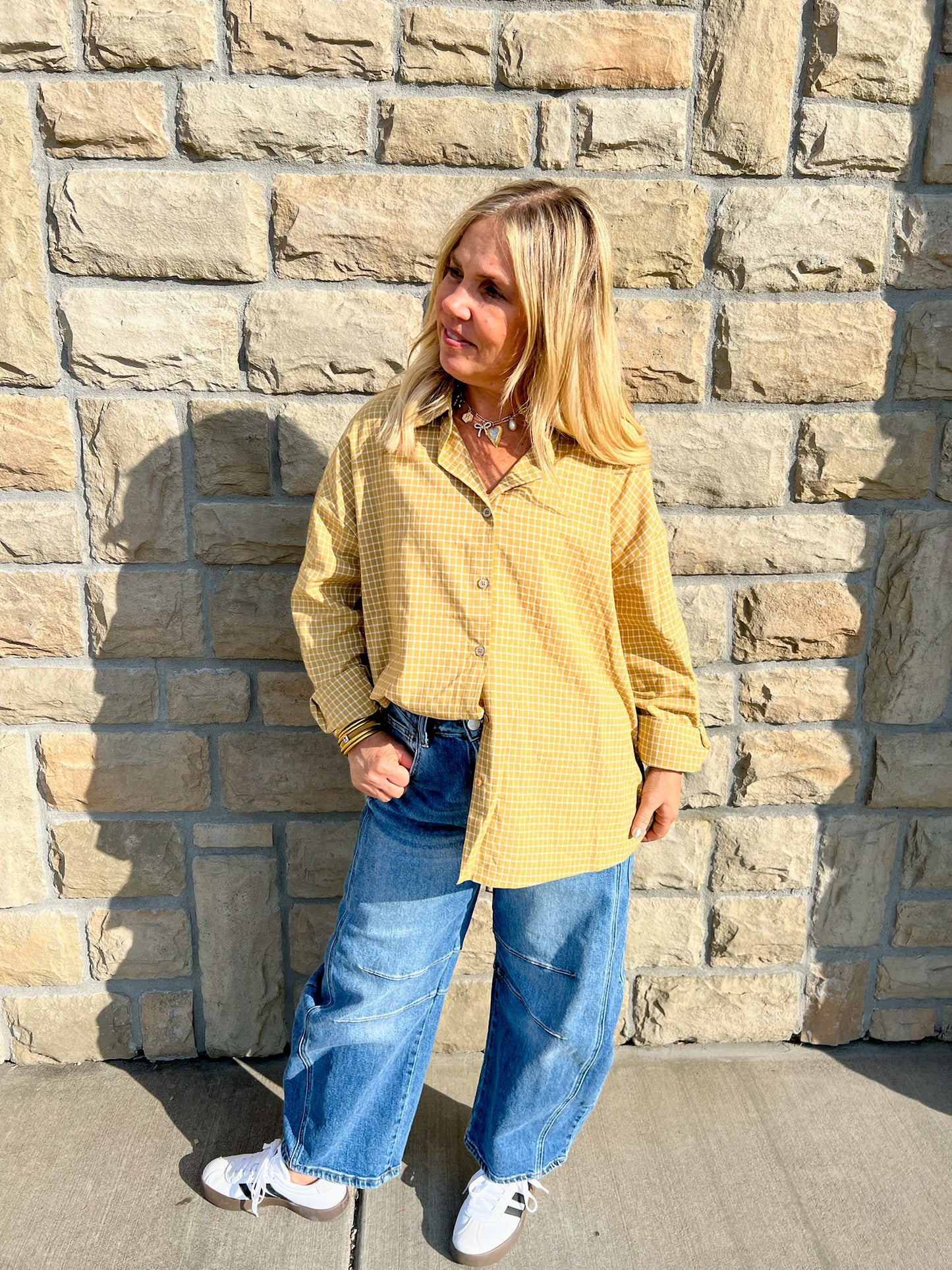 Karma Check Shirt - Mustard - Revel Boutique