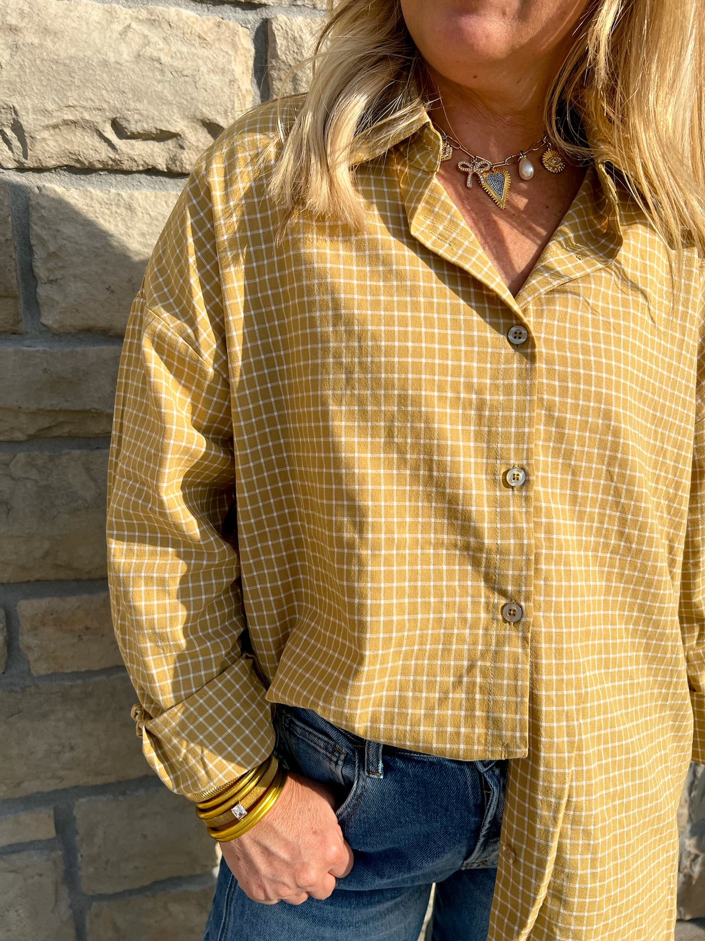 Karma Check Shirt - Mustard - Revel Boutique