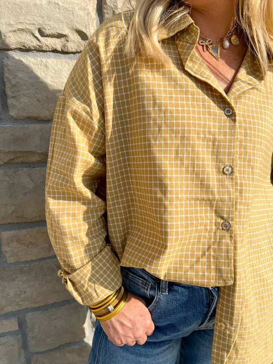 Karma Check Shirt - Mustard - Revel Boutique