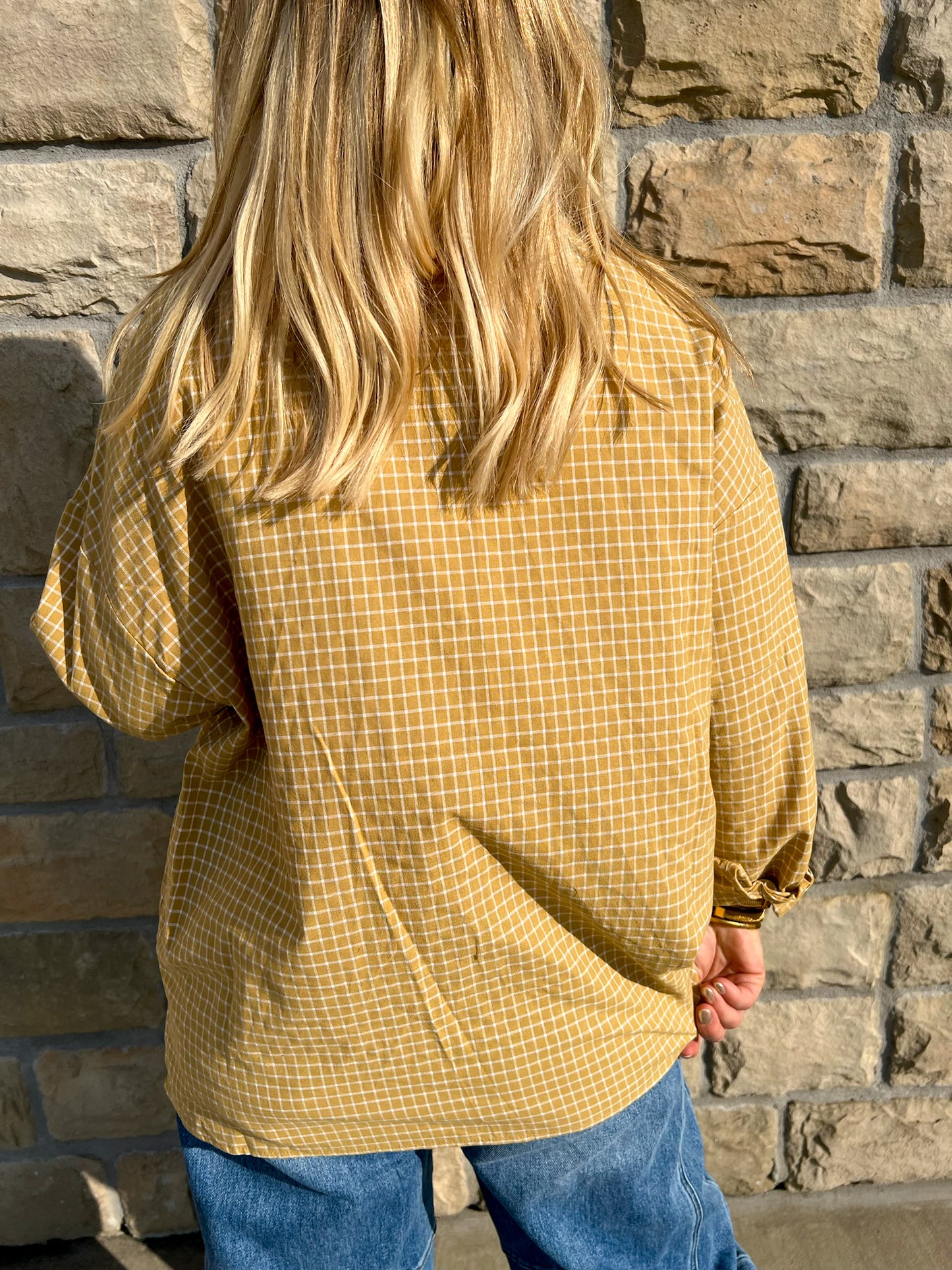 Karma Check Shirt - Mustard - Revel Boutique