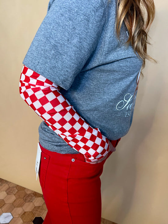 Pep Rally Check Mesh Top - Red - Revel Boutique