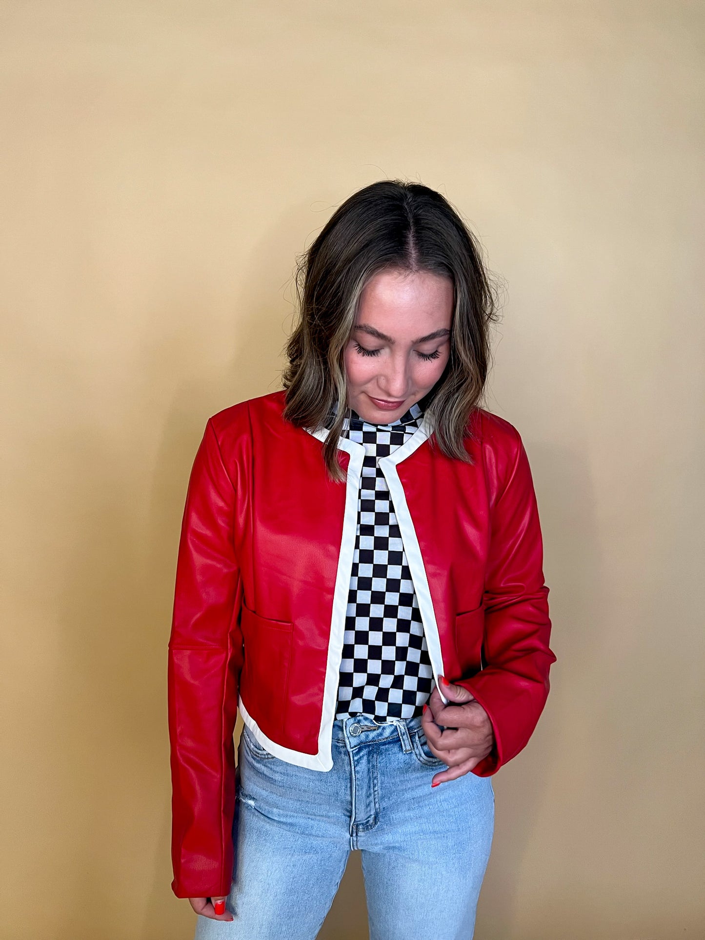 Tight End Pleather Jacket - Red - Revel Boutique