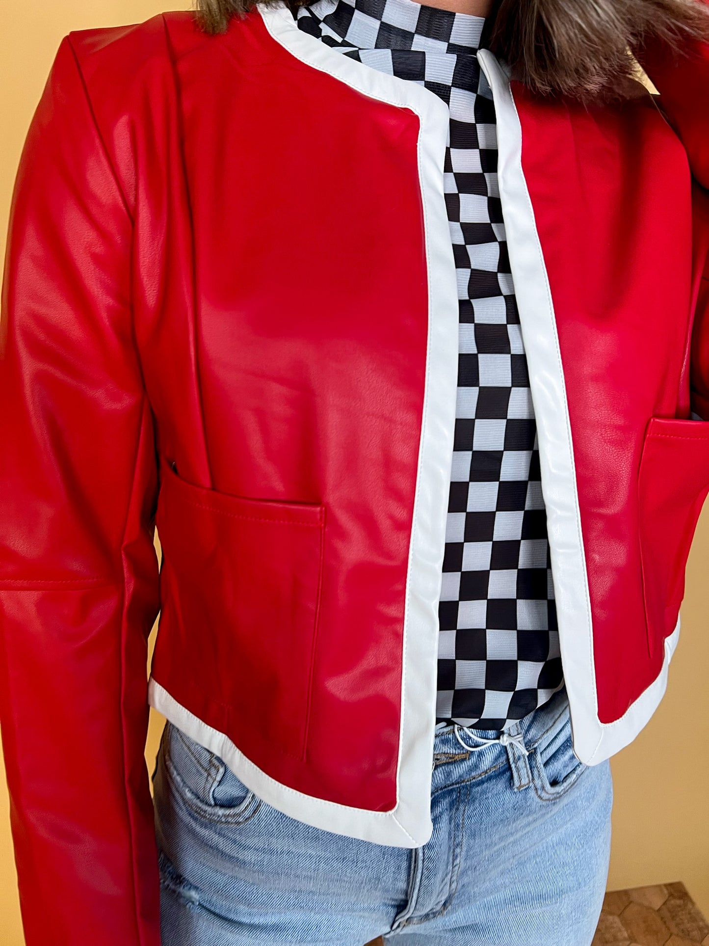 Tight End Pleather Jacket - Red - Revel Boutique