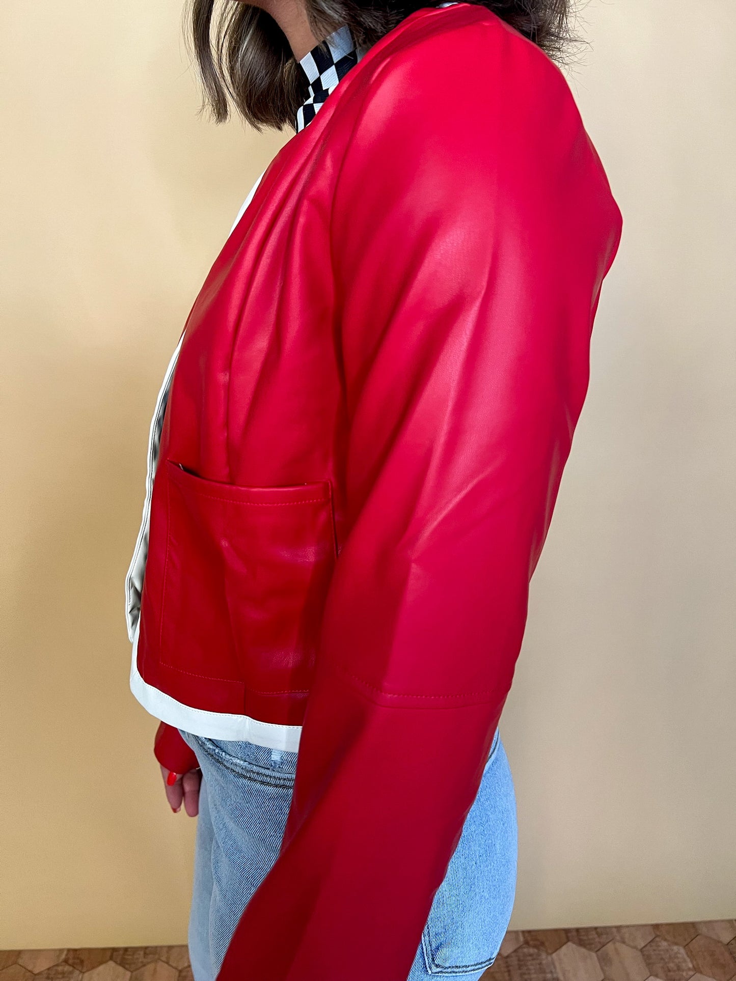 Tight End Pleather Jacket - Red