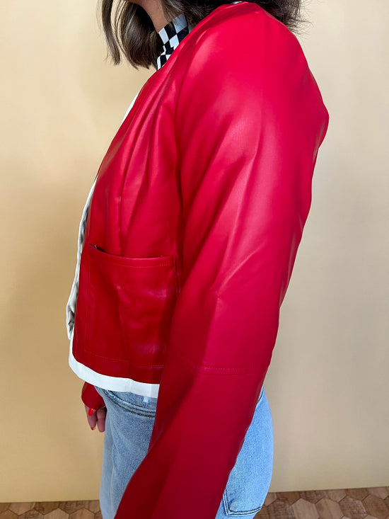 Tight End Pleather Jacket - Red - Revel Boutique