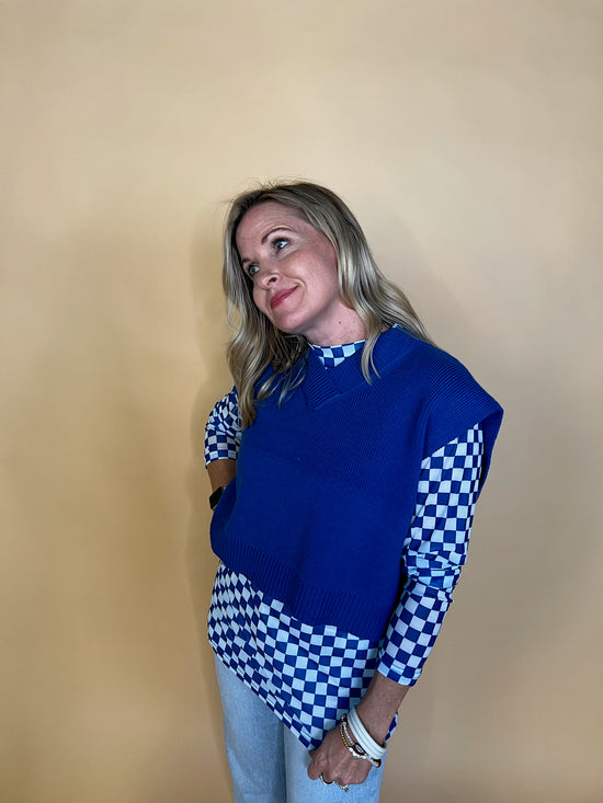 Pep Rally Check Mesh Top - Blue - Revel Boutique