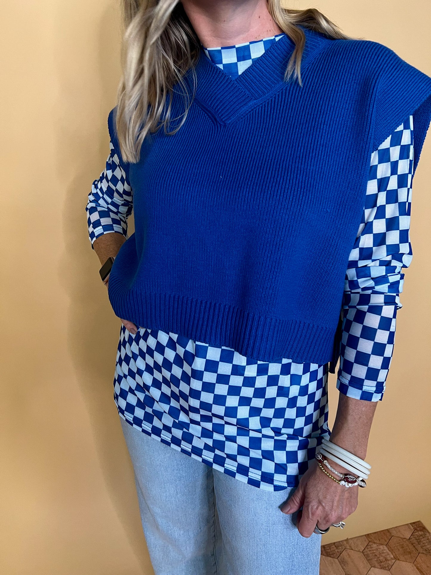 Pep Rally Check Mesh Top - Blue