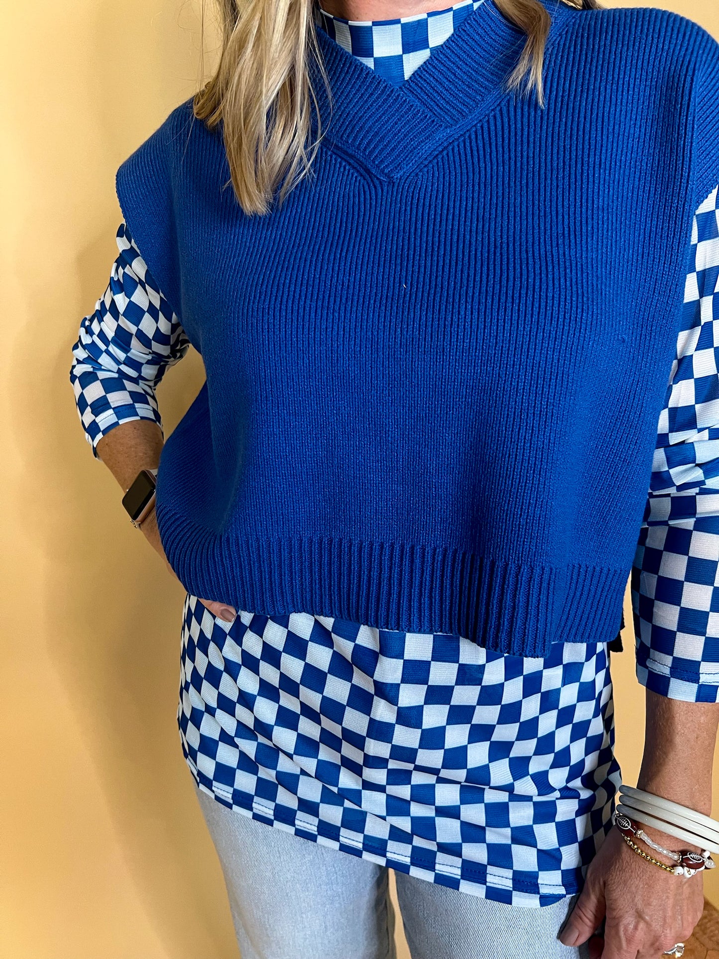 Pep Rally Check Mesh Top - Blue