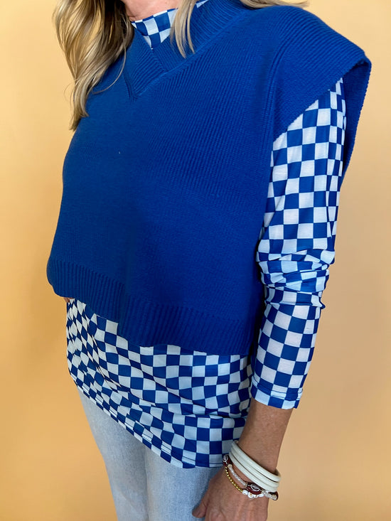 Pep Rally Check Mesh Top - Blue