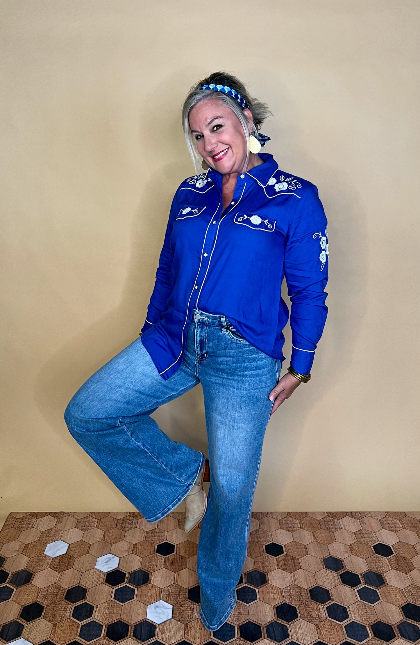 Thunderstruck Western Top - Blue - Revel Boutique