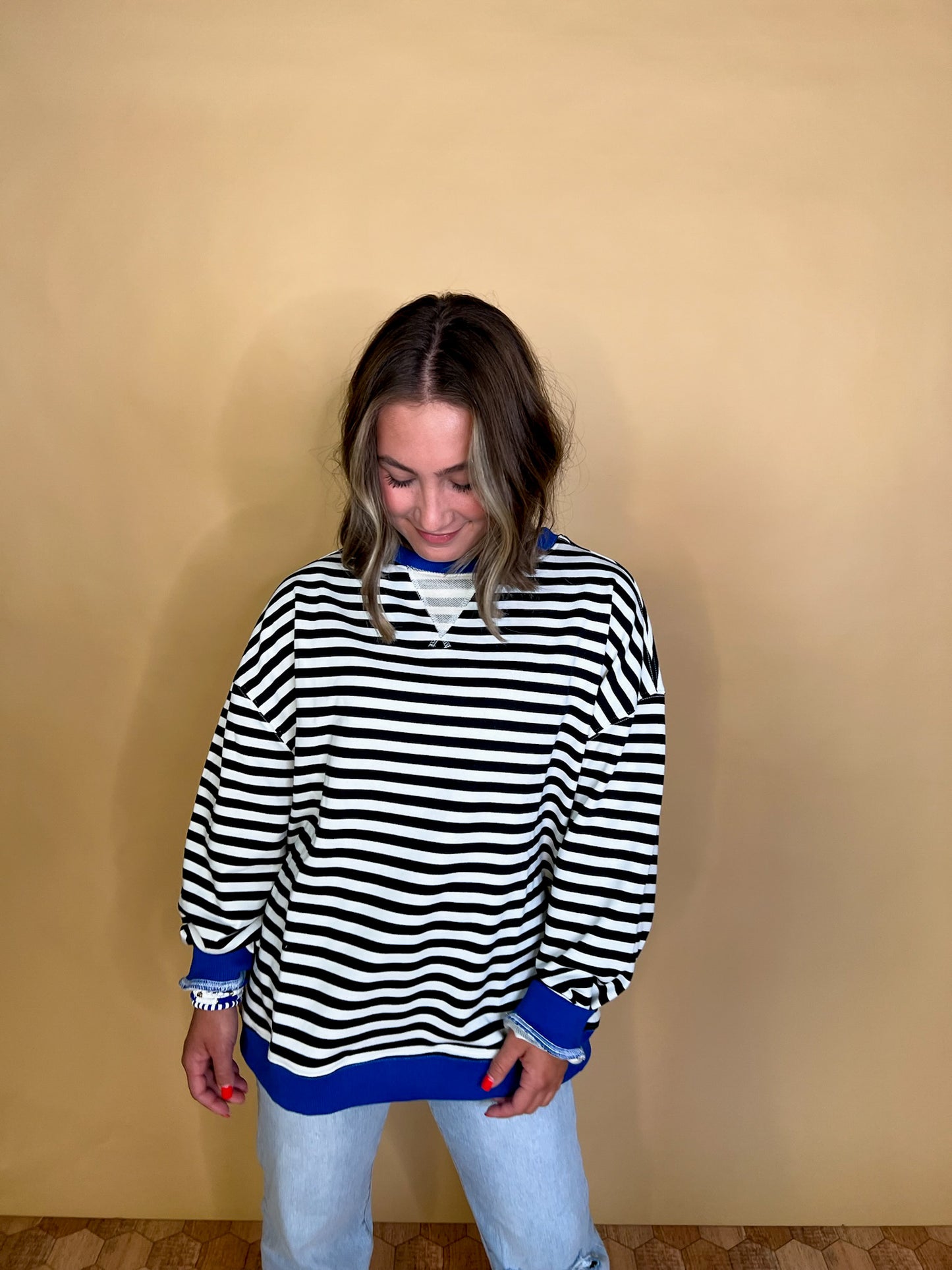 Going Viral Oversized Stripe Top - Black/Royal - Revel Boutique