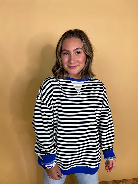 Going Viral Oversized Stripe Top - Black/Royal - Revel Boutique