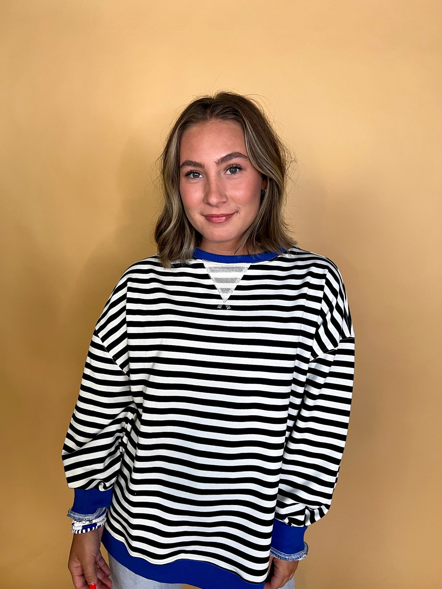 Going Viral Oversized Stripe Top - Black/Royal - Revel Boutique