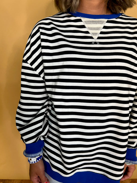 Going Viral Oversized Stripe Top - Black/Royal - Revel Boutique