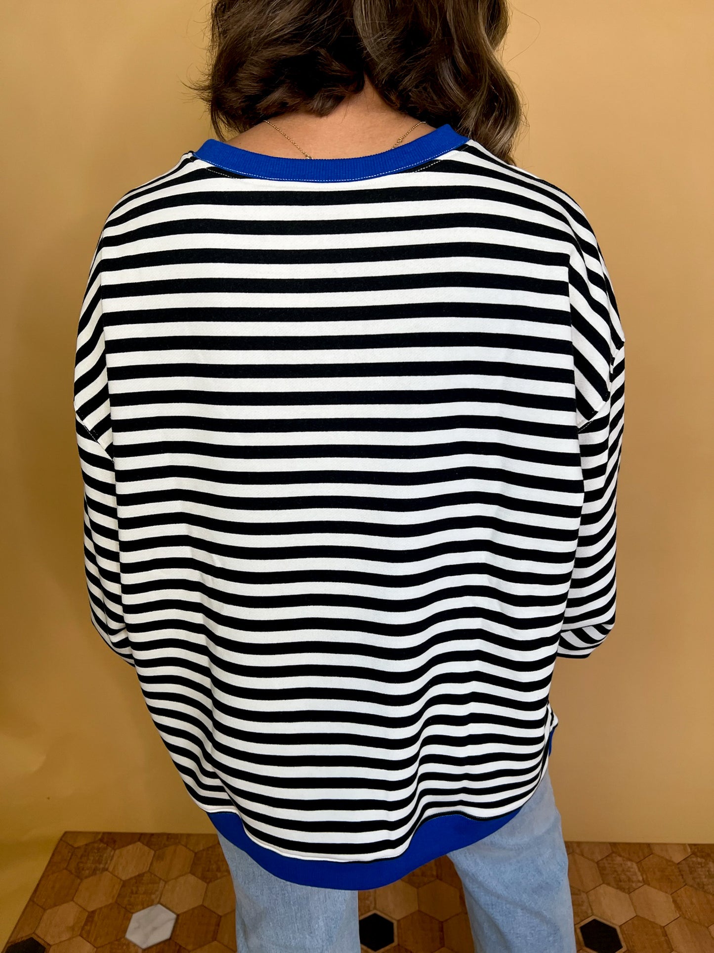 Going Viral Oversized Stripe Top - Black/Royal - Revel Boutique