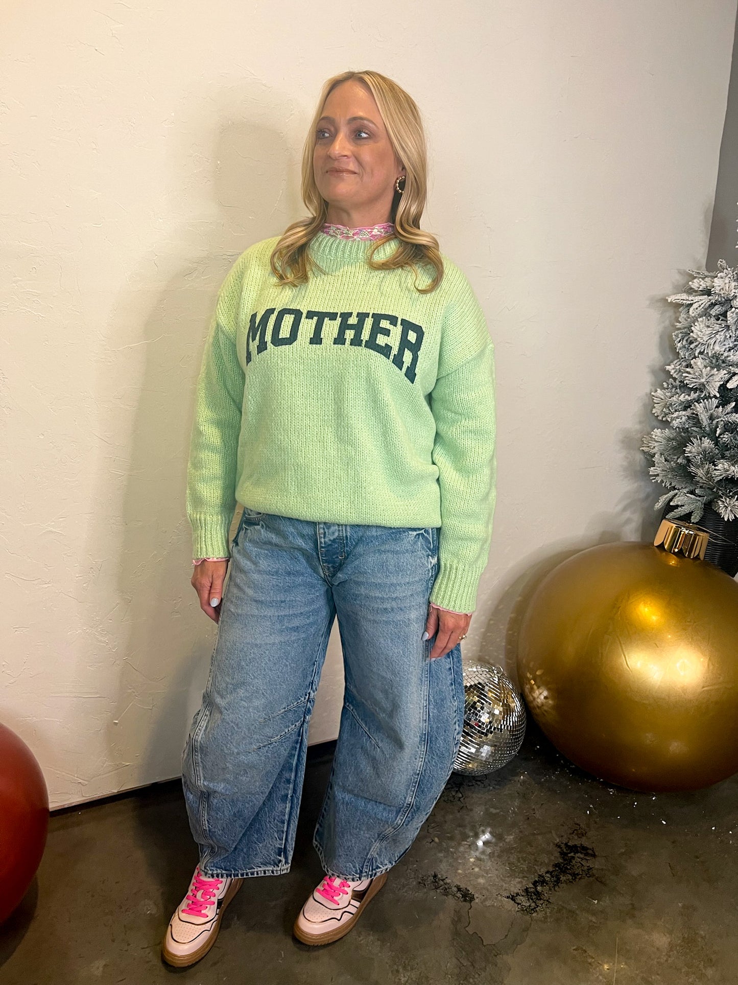 Mother Sweater - Lime/Navy